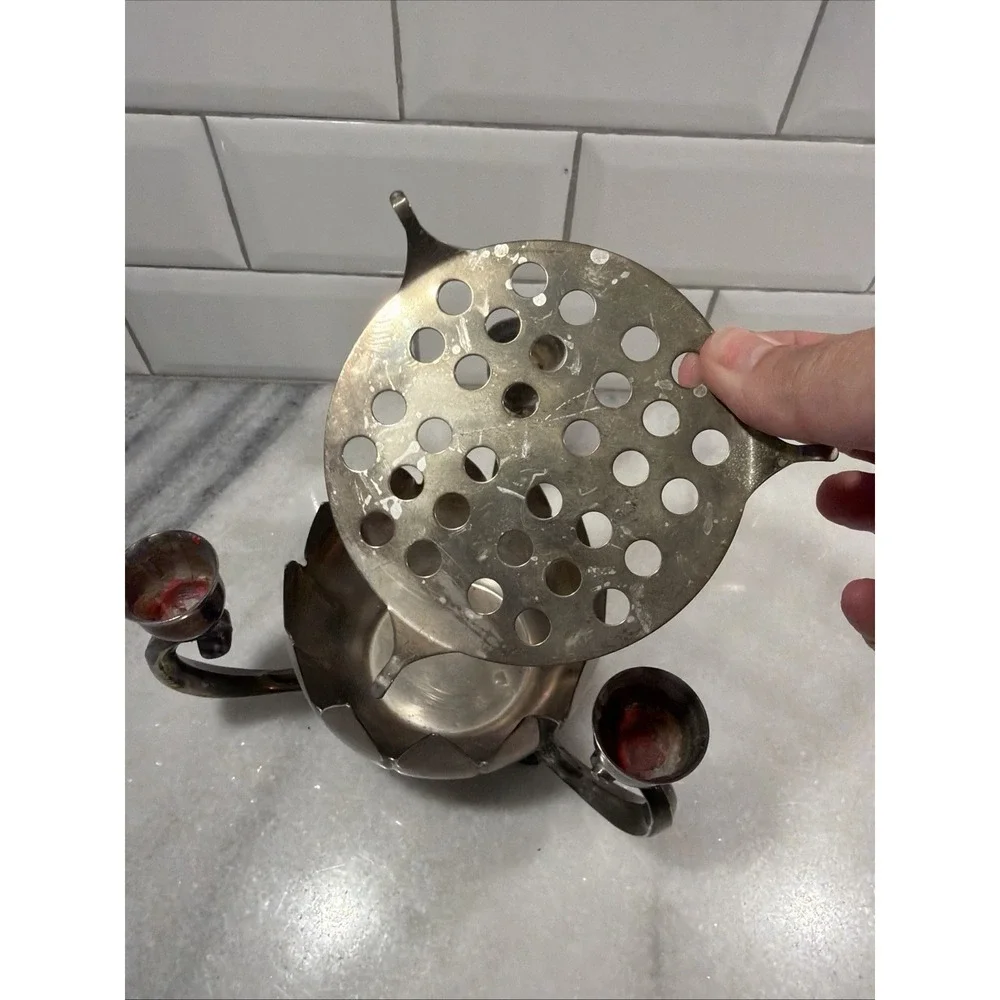 Leonard Silver plate 3 Candle Holder Lotus Vase With Original Frog Vintage 1970s
